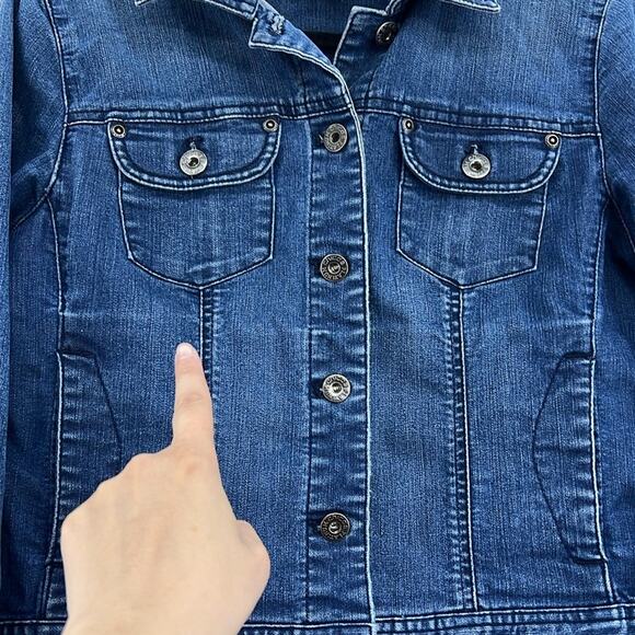 Chico’s Platinum Denim Button Up Blue Jean Jacket Stretch Size 0 (US Small)‎ - Picture 6 of 8